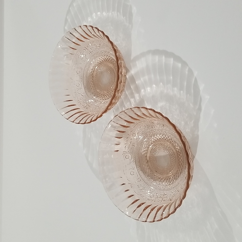 VINTAGE Pink Glass Bowls (2) / 7"-inch dia